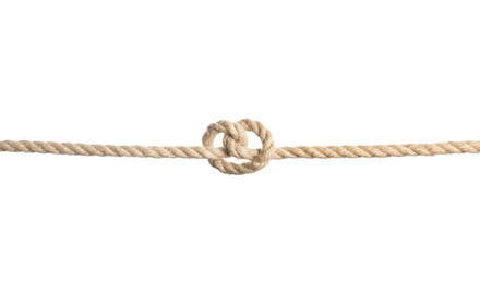 Rope with knot on white background. Simple design