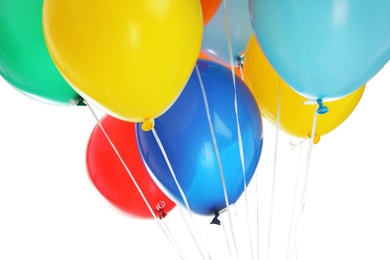 Photo of Bunch of colorful balloons on white background