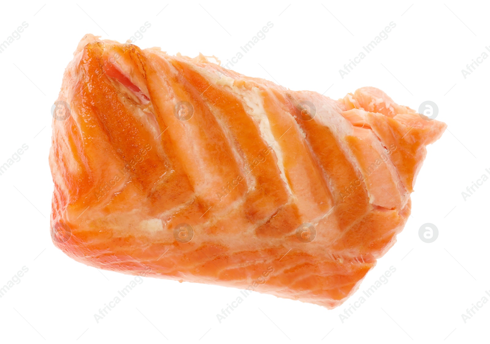 Photo of Piece of tasty grilled salmon isolated on white