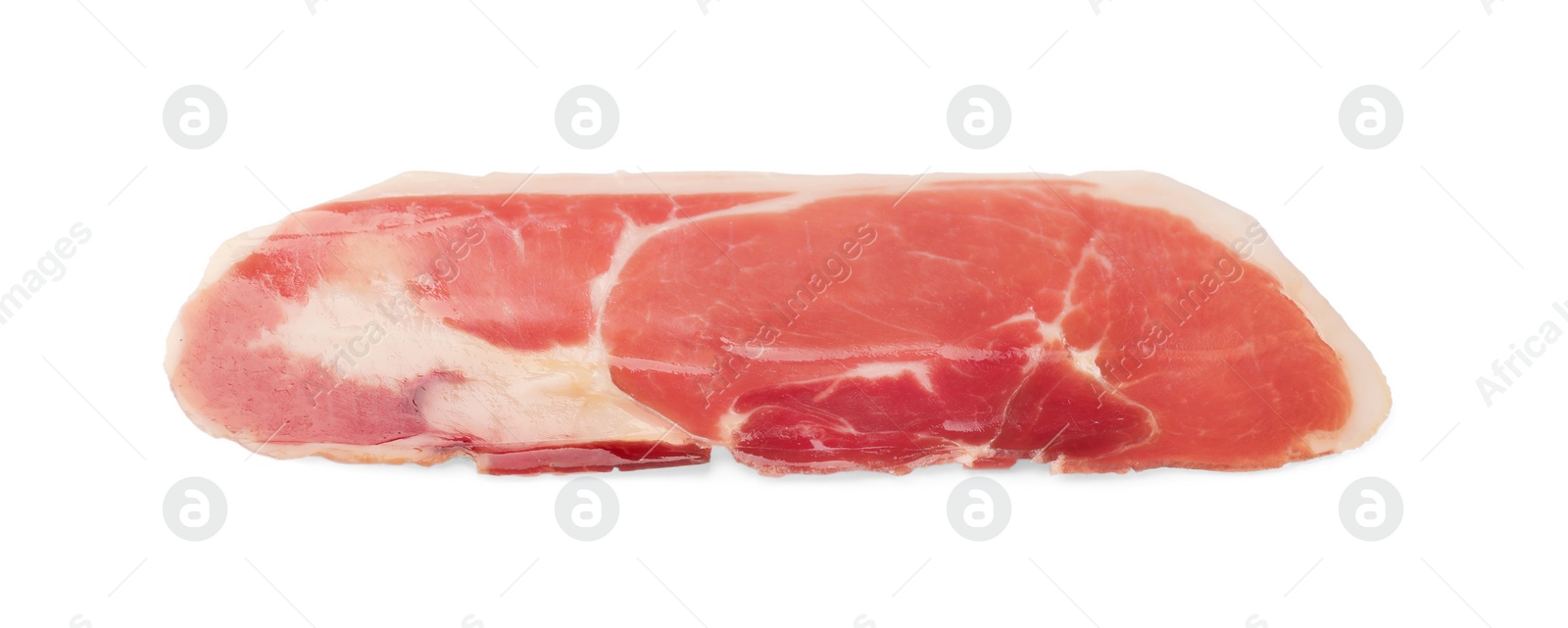 Photo of Slice of delicious jamon isolated on white