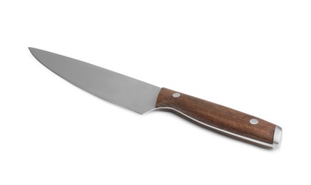 Photo of One knife with wooden handle isolated on white