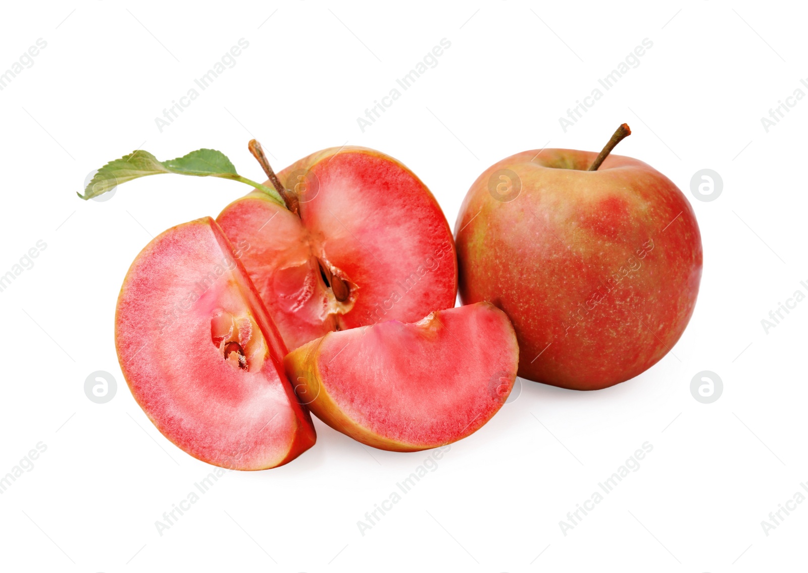 Photo of Tasty apples with red pulp isolated on white
