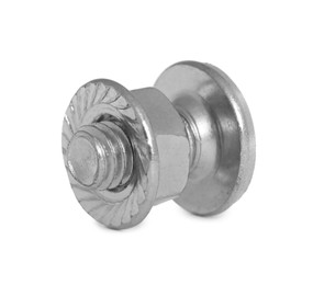 Photo of Metal carriage bolt with flange nut isolated on white