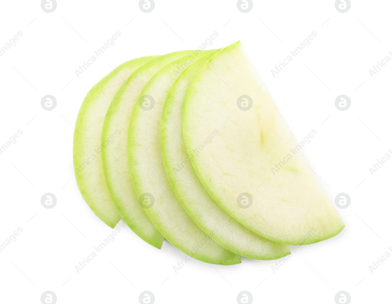 Photo of Slices of apple on white background, top view