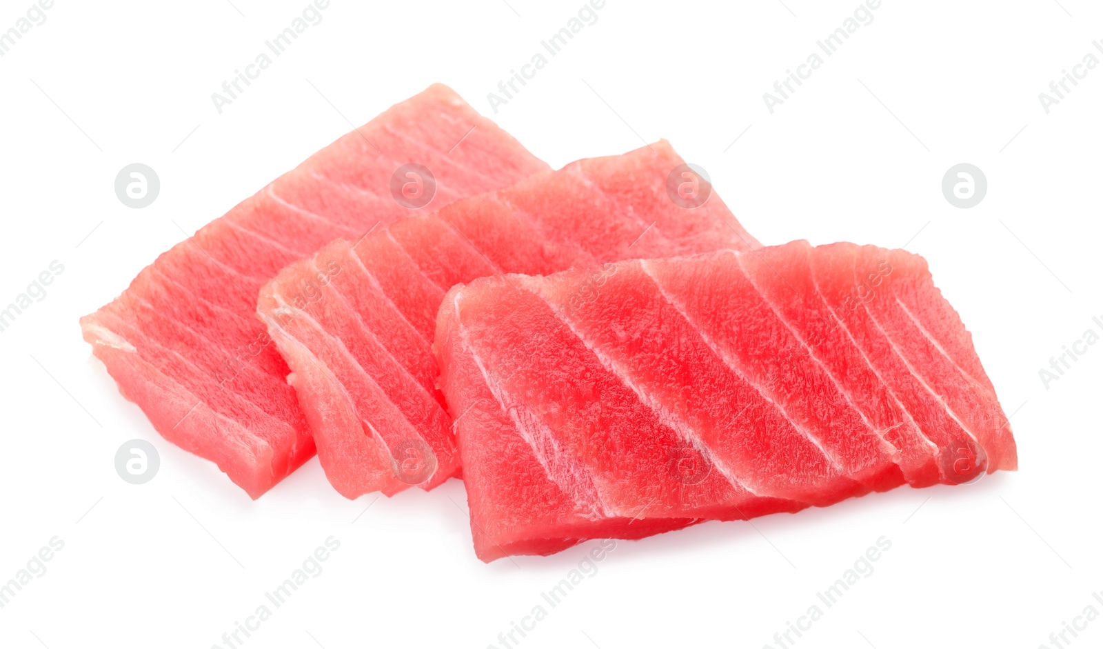 Photo of Tasty sashimi (pieces of fresh raw tuna) on white background