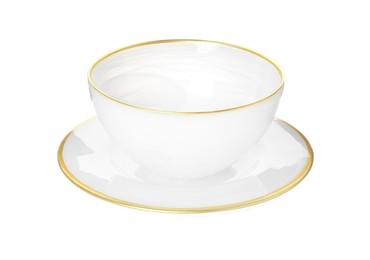 Photo of Clean bowl and plate on white background