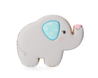 Photo of Tasty cookie in shape of cute elephant isolated on white