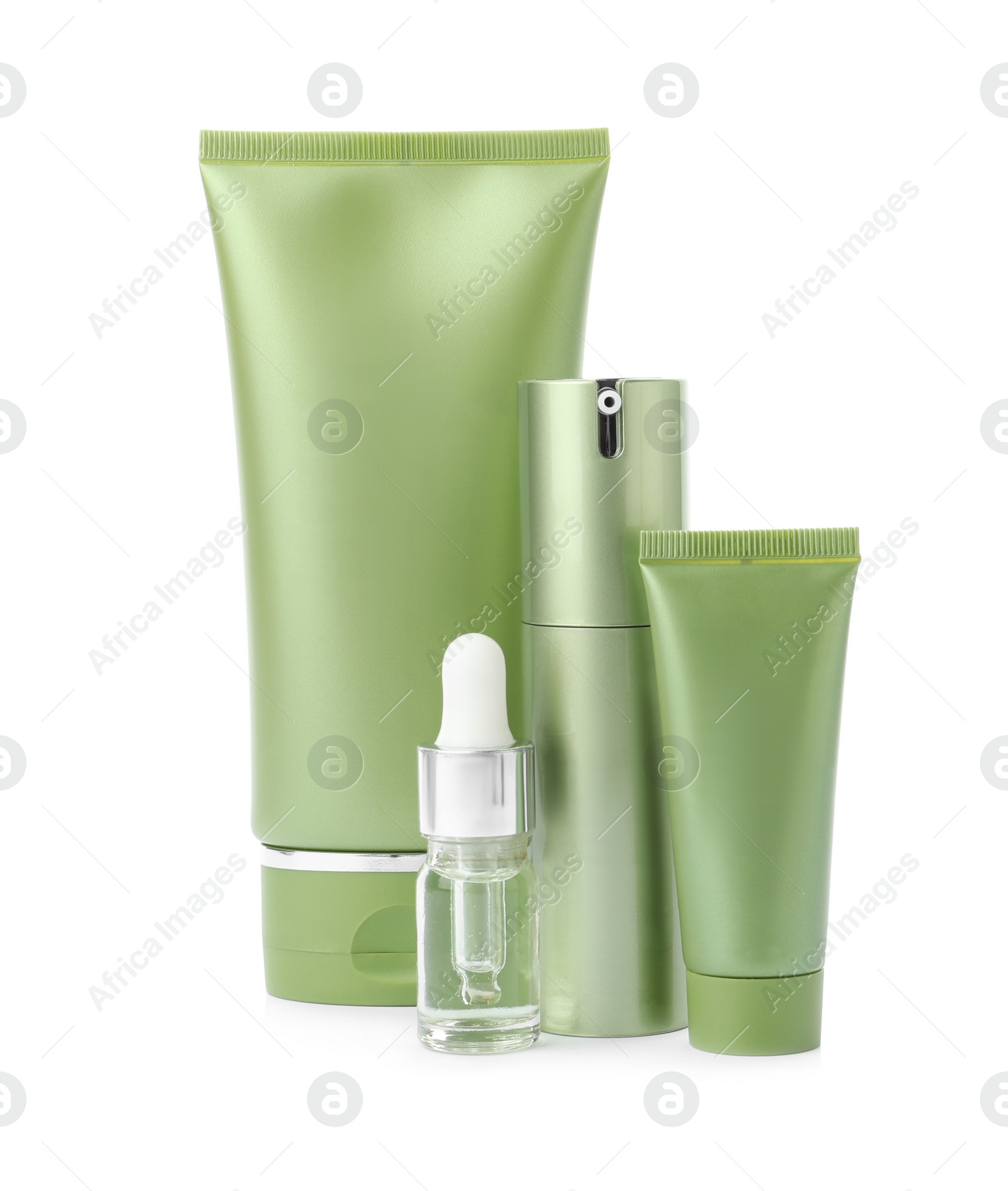 Photo of Set of cosmetic products isolated on white