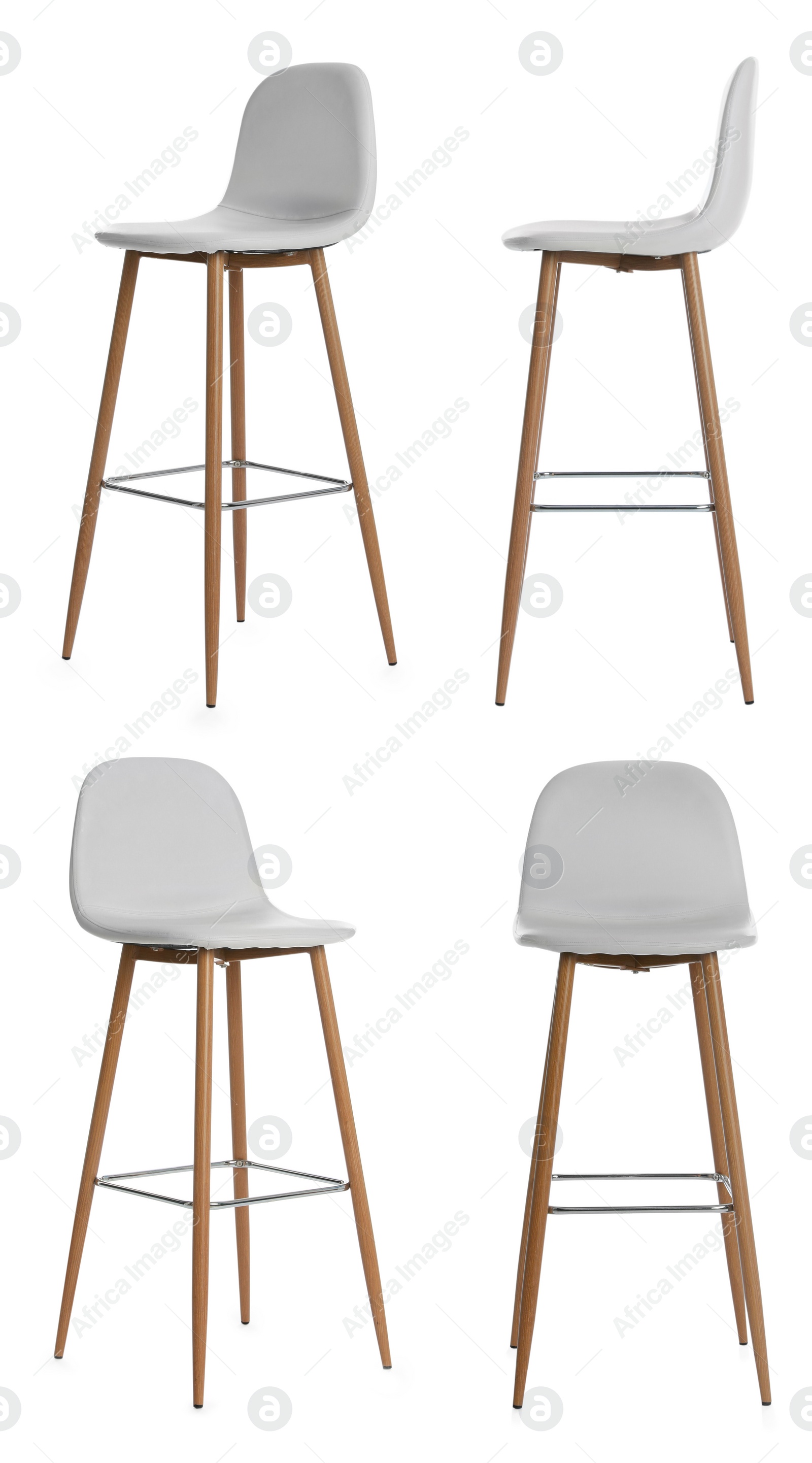 Image of Set with stylish bar stools on white background