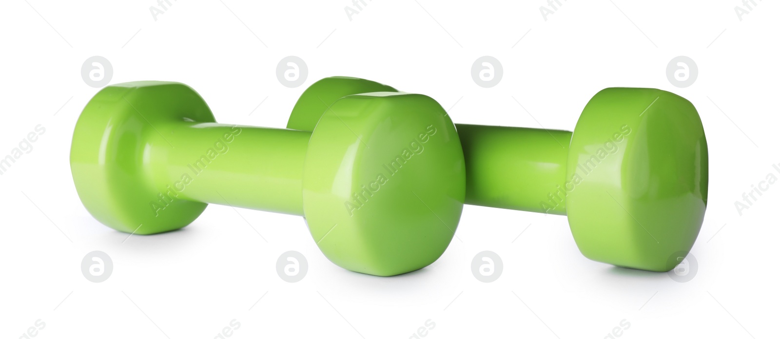 Photo of Color dumbbells on white background. Home fitness