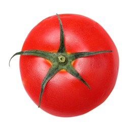 Photo of Slice of fresh ripe tomato isolated on white, top view