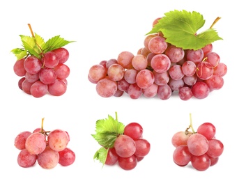 Image of Set of fresh grapes on white background 