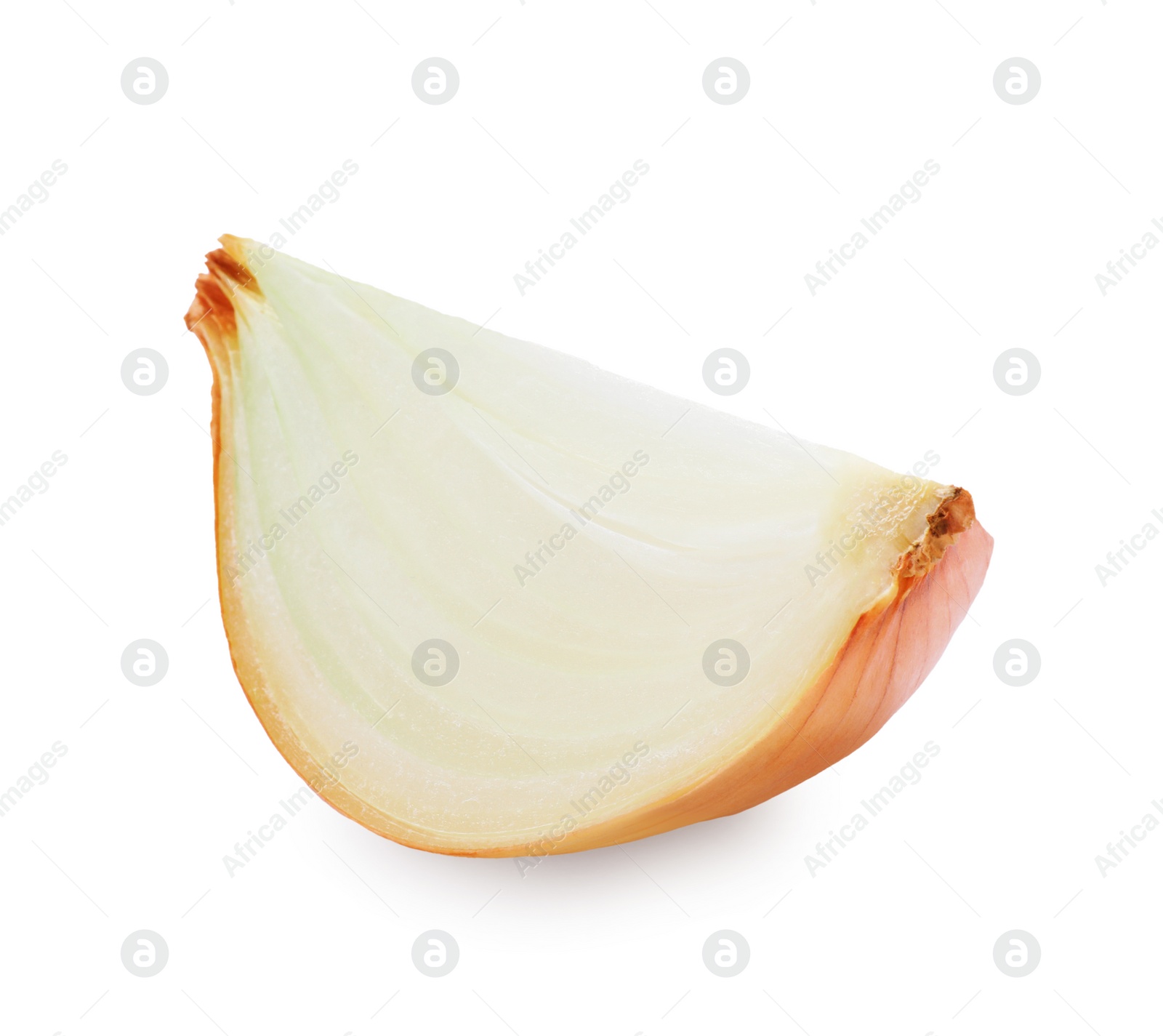 Photo of Piece of fresh ripe onion isolated on white