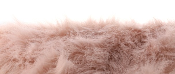 Photo of Soft pink faux fur isolated on white