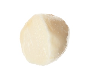 Delicious fresh mozzarella ball on white background