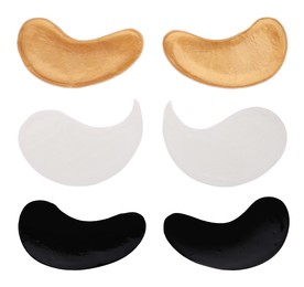 Image of Set with different under eye patches on white background 