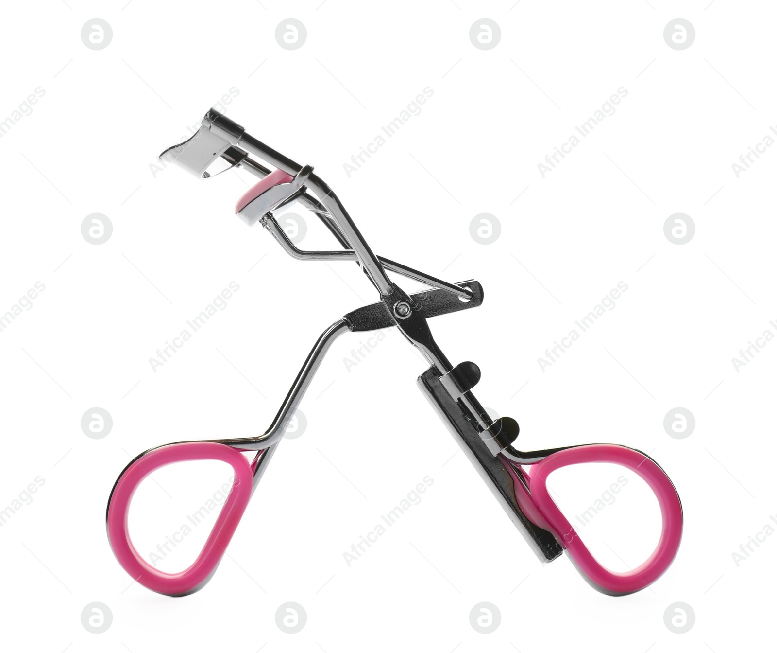 Photo of Eyelash curler isolated on white. Makeup tool