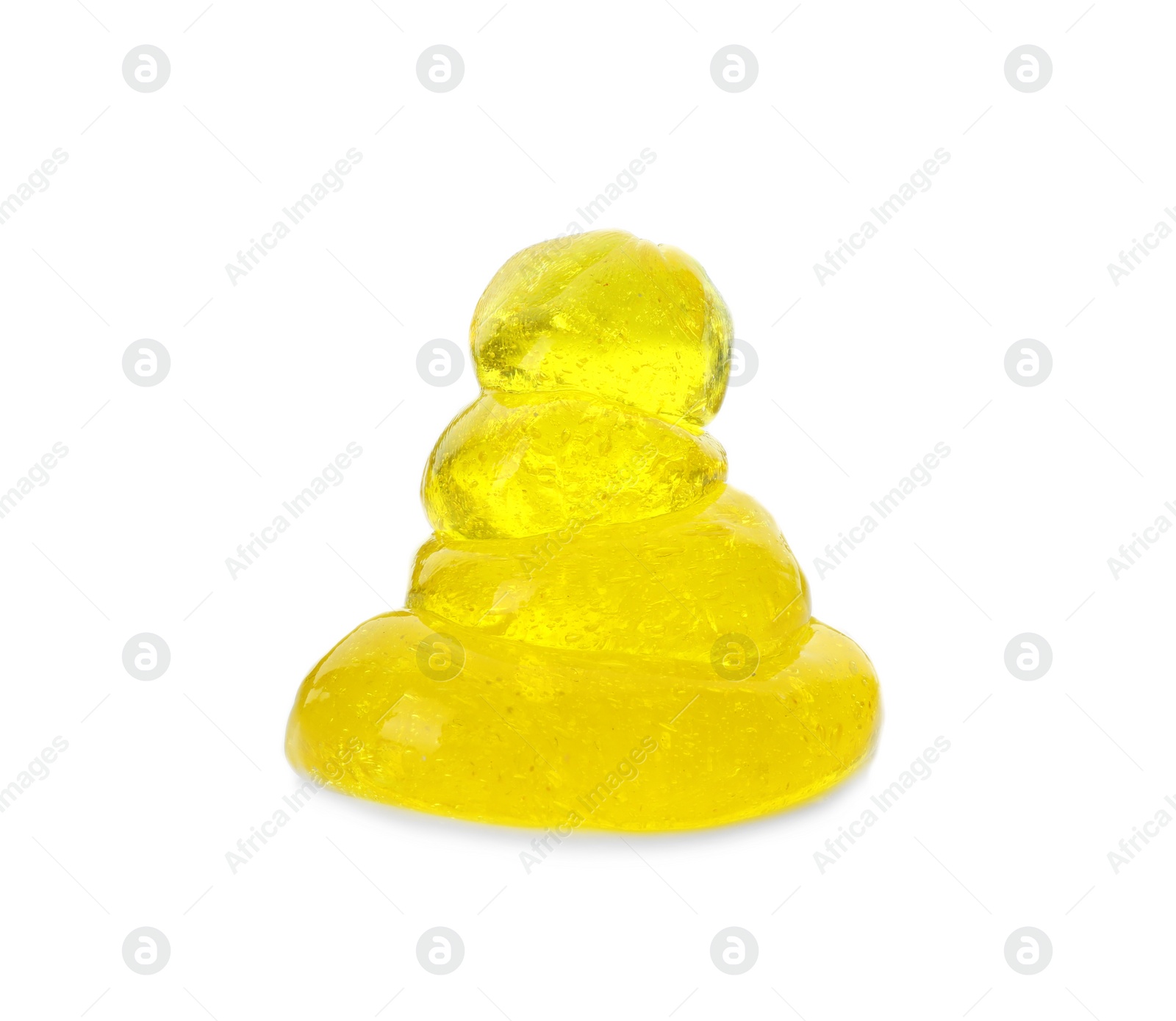 Photo of Yellow slime with glitter isolated on white. Antistress toy