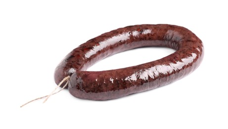 Photo of Whole tasty blood sausage isolated on white