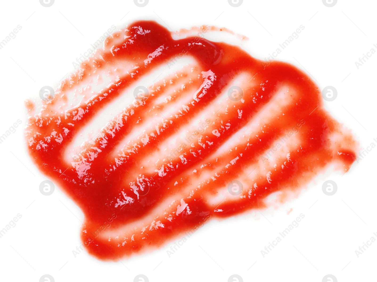 Photo of Tasty tomato paste isolated on white, top view