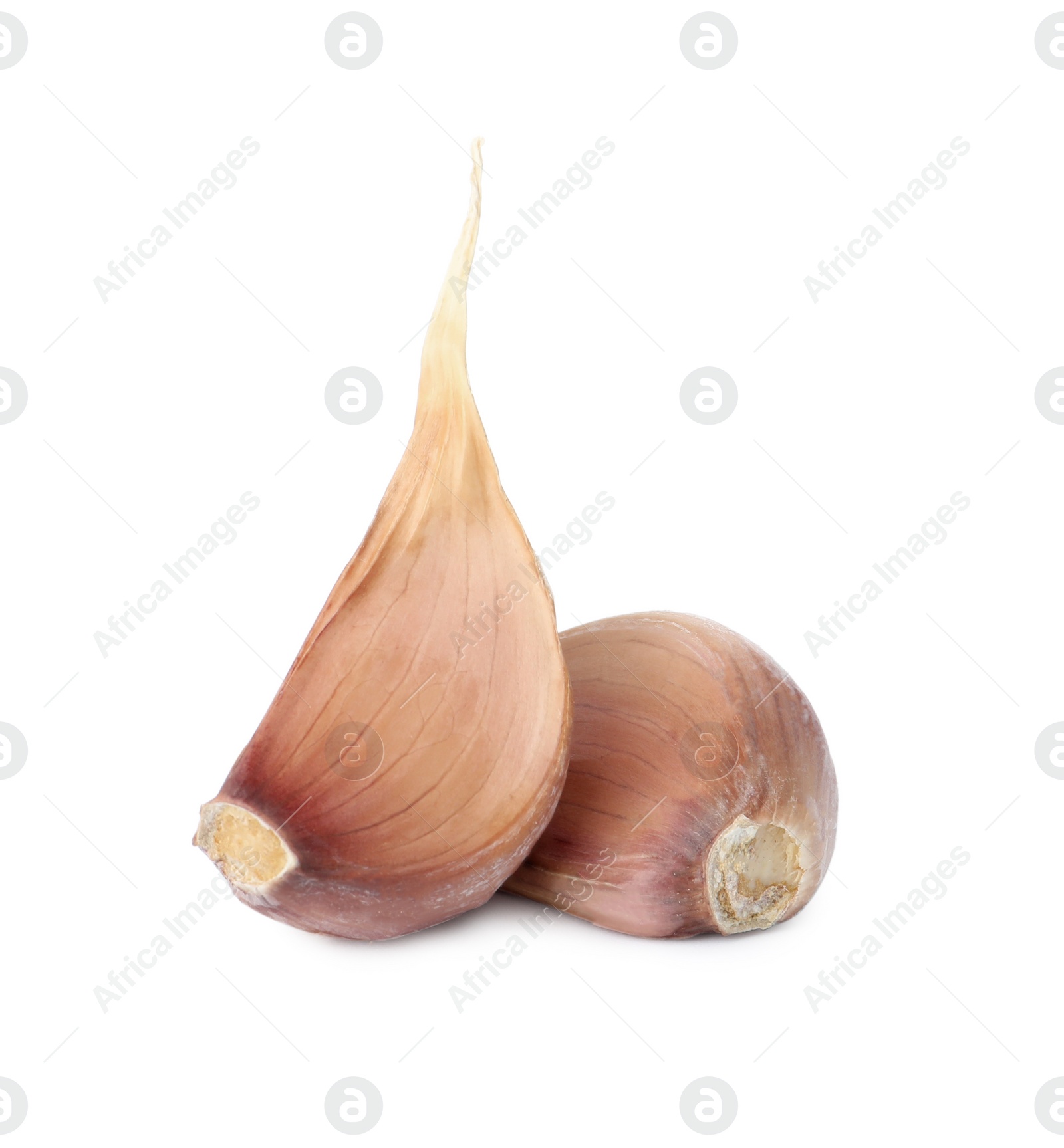 Photo of Fresh organic garlic cloves on white background