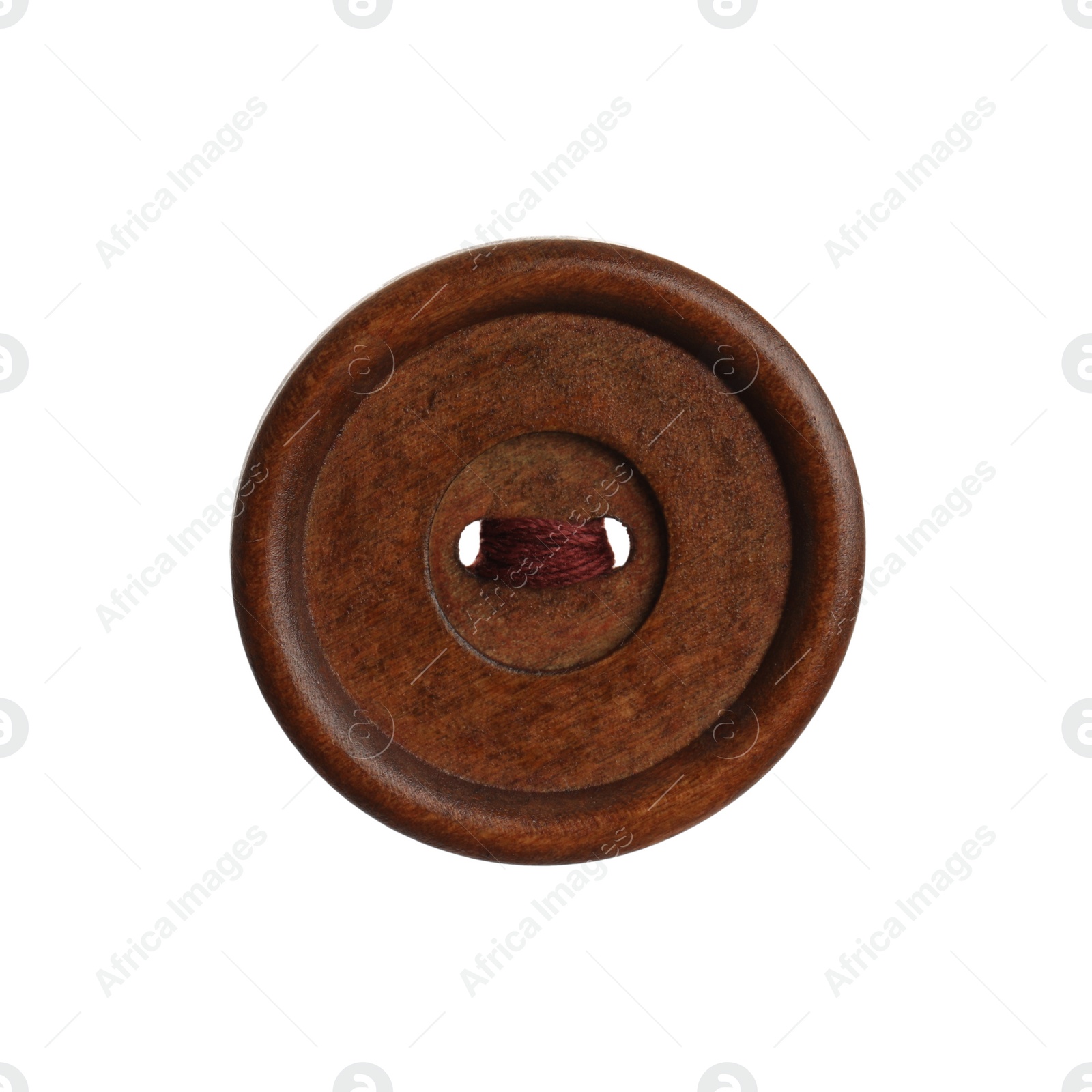 Photo of Wooden sewing button isolated on white, top view