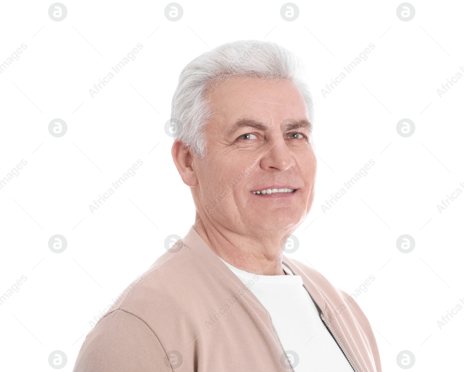 Photo of Portrait of handsome mature man on white background