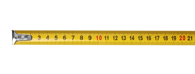 Photo of Tape measure isolated on white. Construction tool