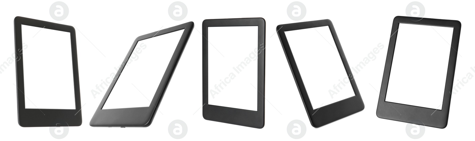 Image of Set with ebook readers on white background. Banner design