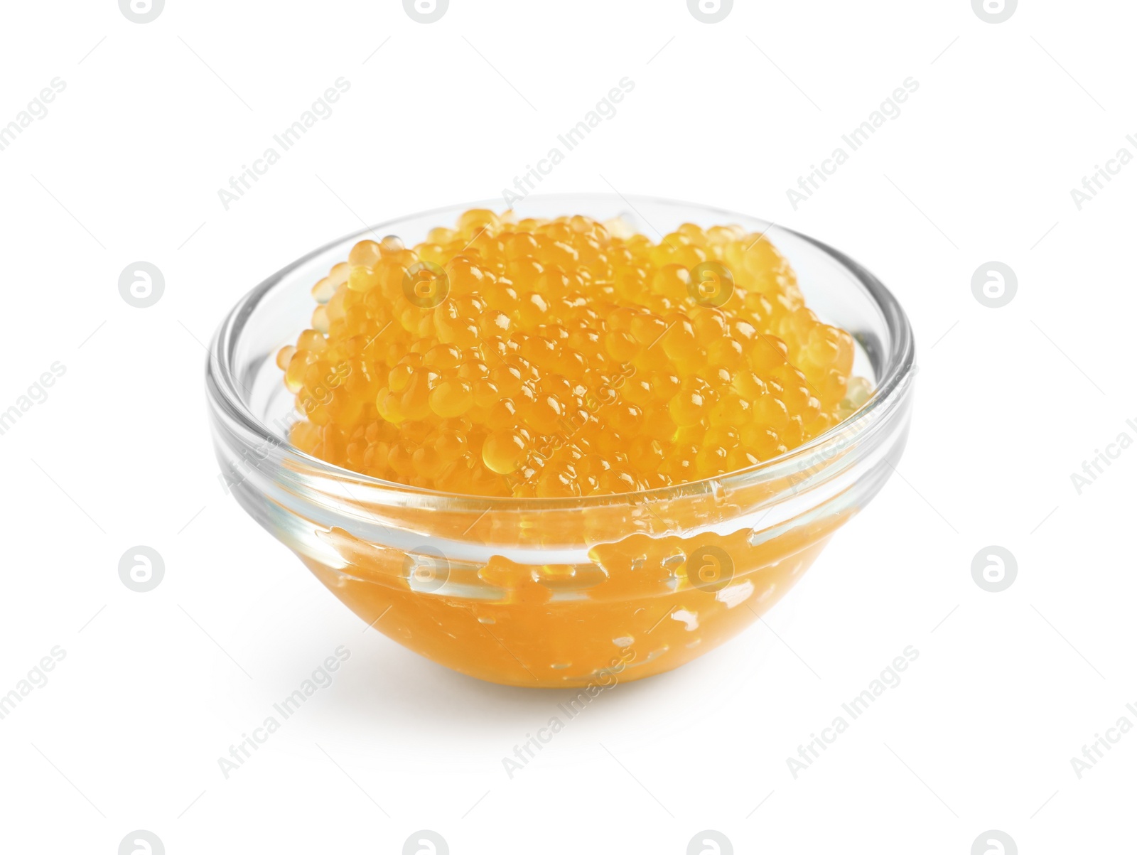 Photo of Fresh pike caviar in bowl isolated on white