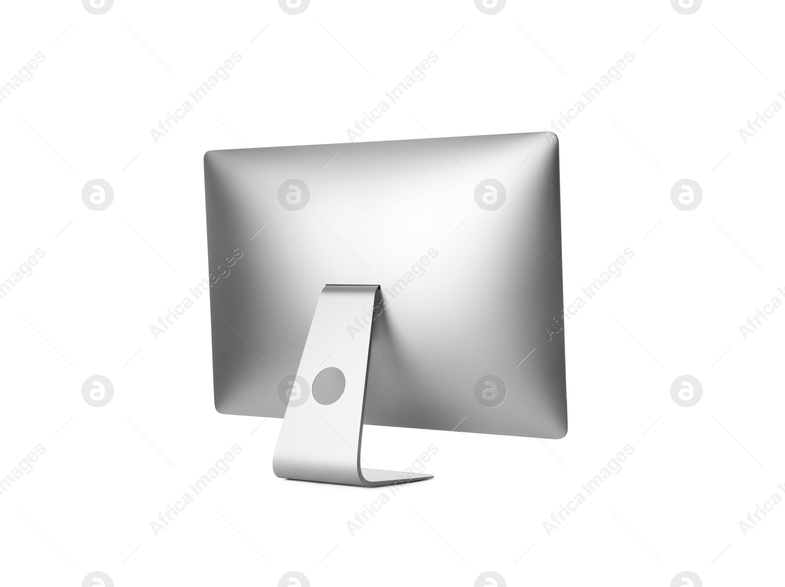 Photo of Modern computer monitor isolated on white. Back view