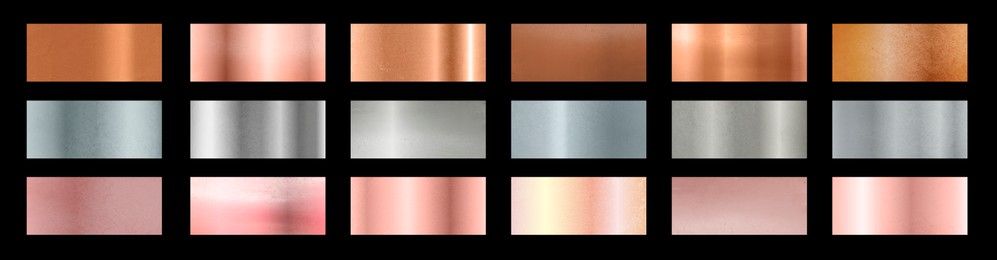 Image of Set of different surfaces on black background, top view. Banner design