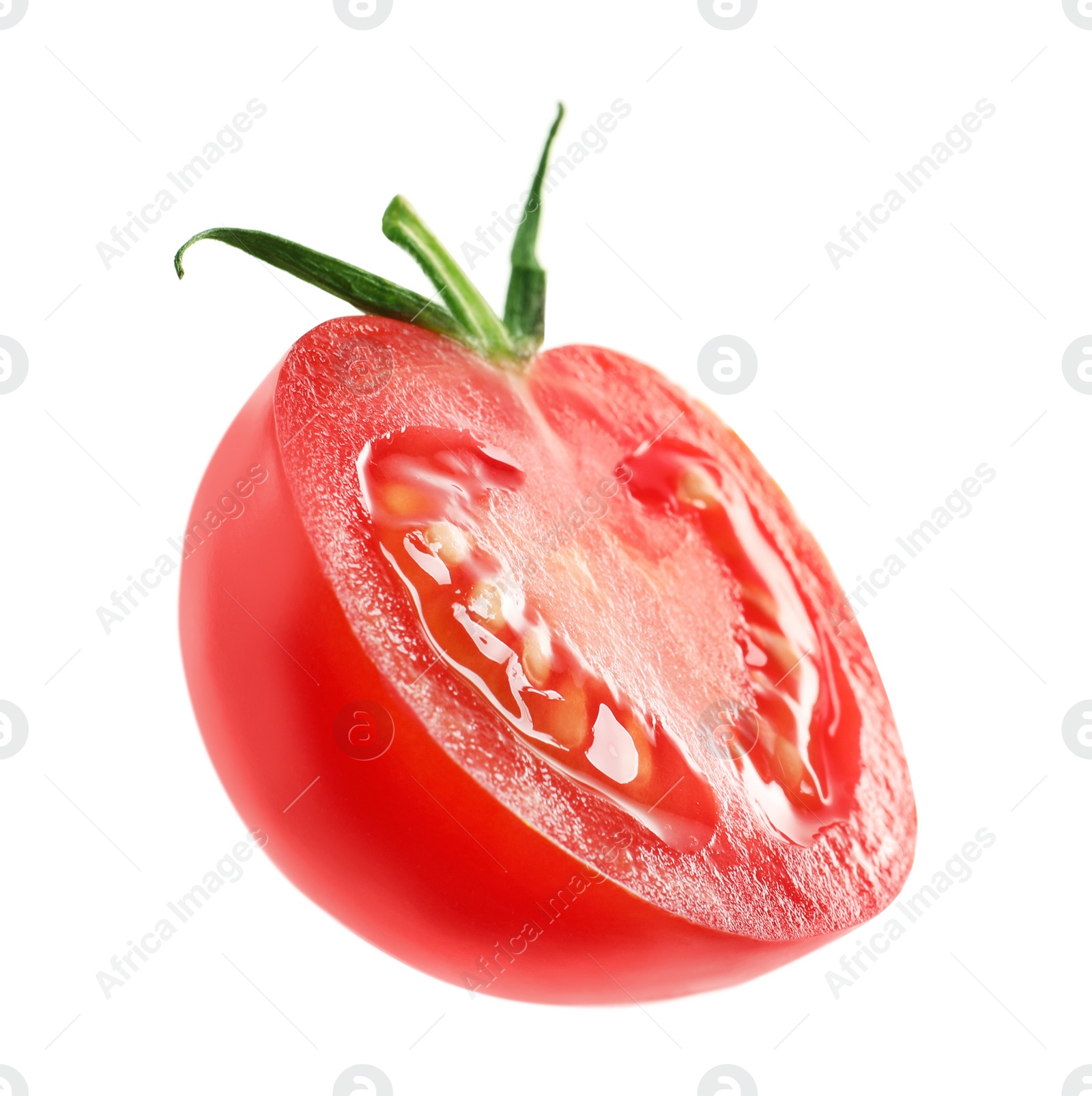 Photo of Half of fresh cherry tomato isolated on white