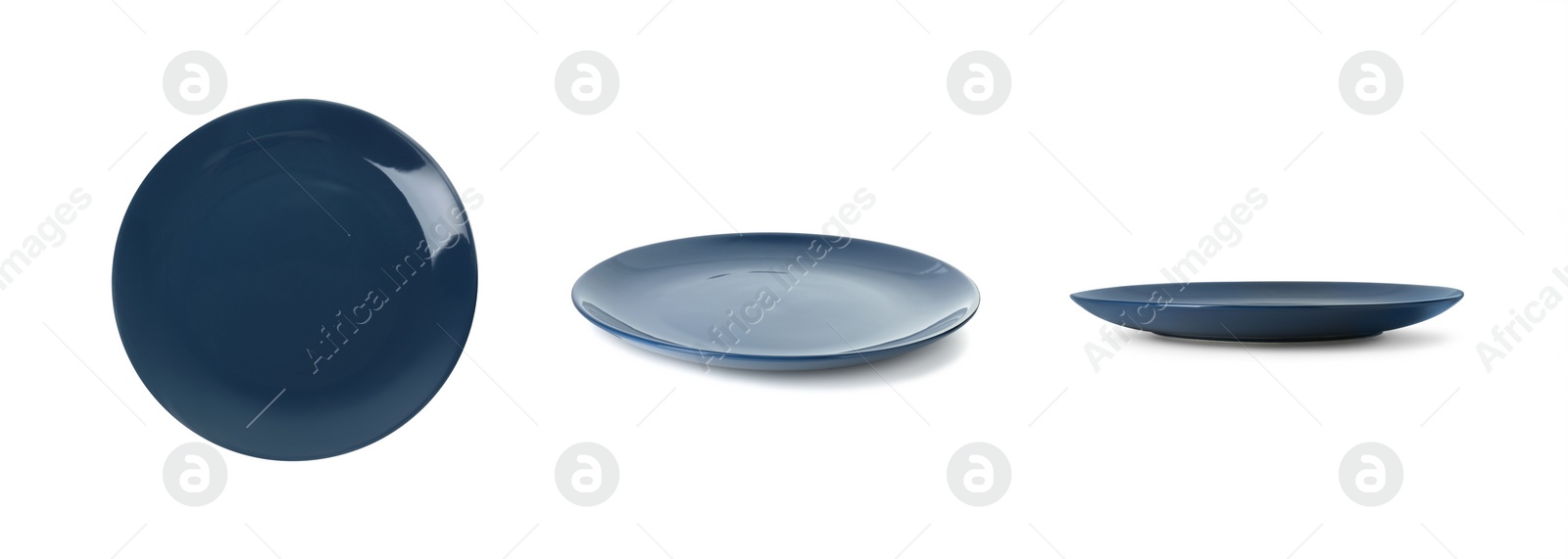 Image of Empty ceramic plate isolated on white, set with different views