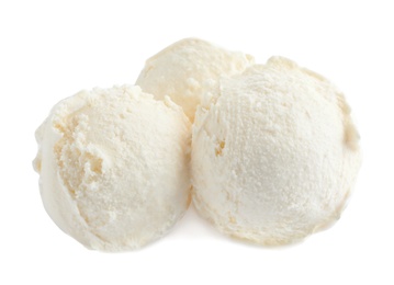 Photo of Scoops of delicious ice cream on white background