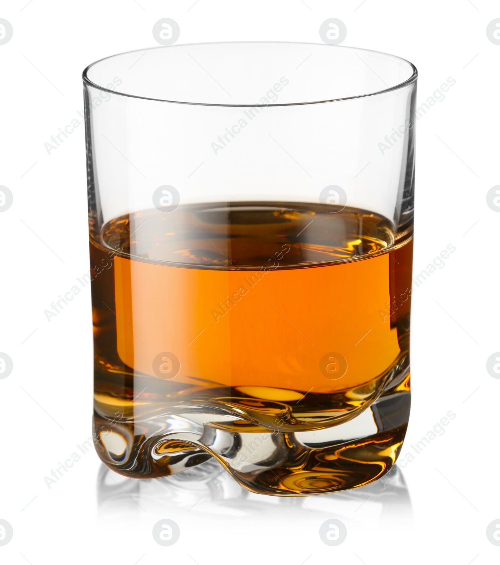 Photo of Whiskey in glass isolated on white. Alcoholic drink