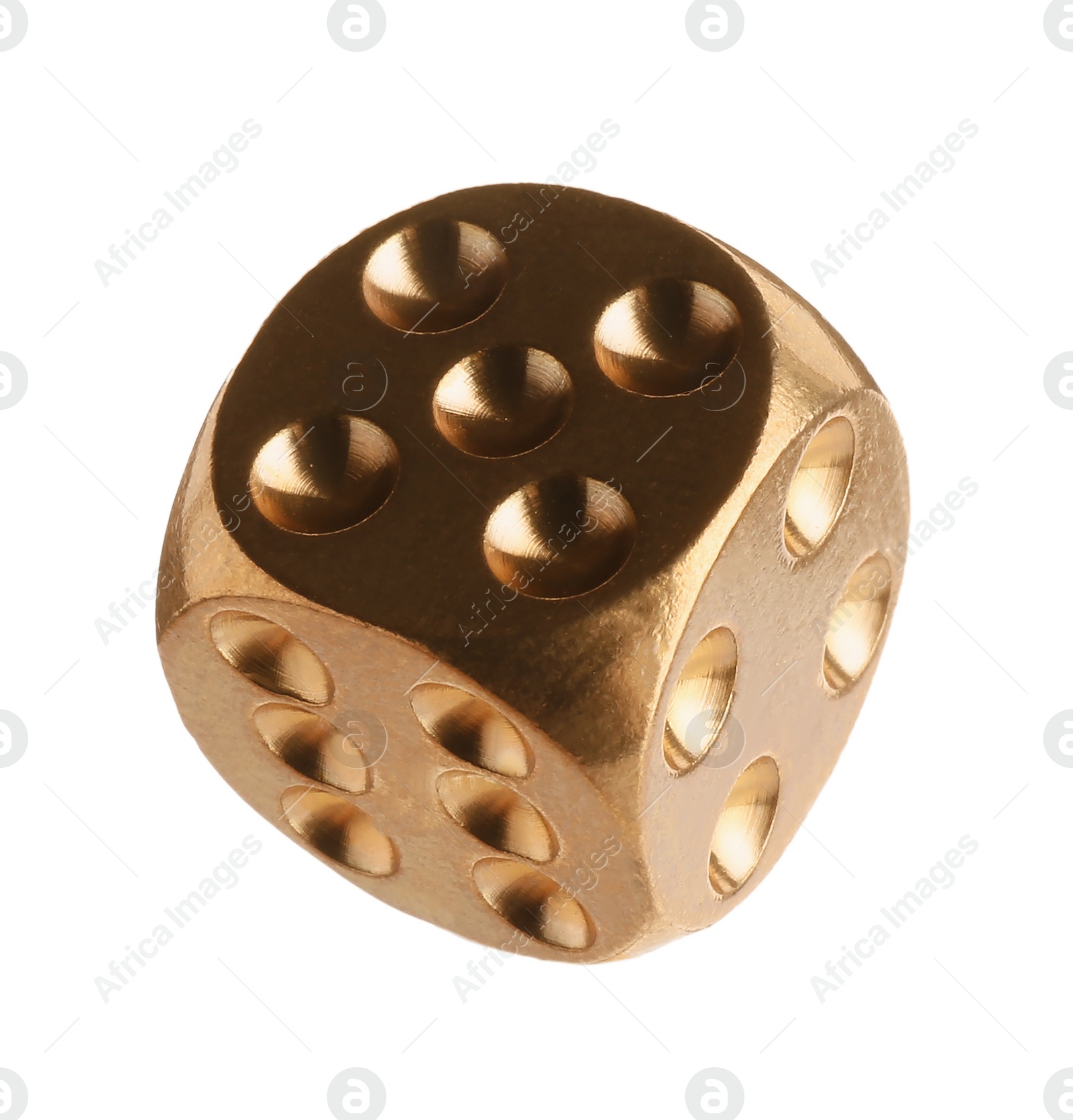 Photo of One metal game dice isolated on white