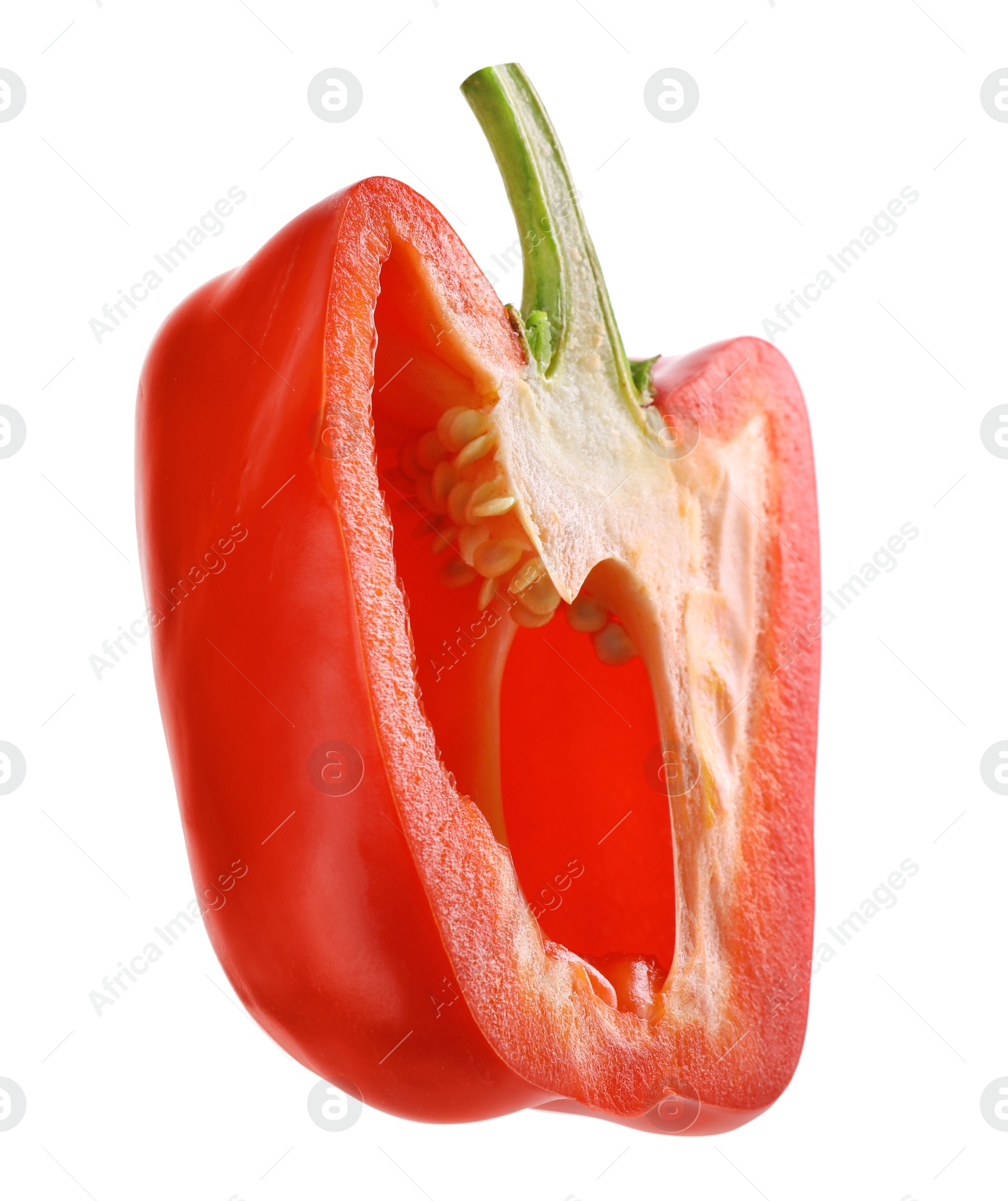 Photo of Cut red bell pepper isolated on white