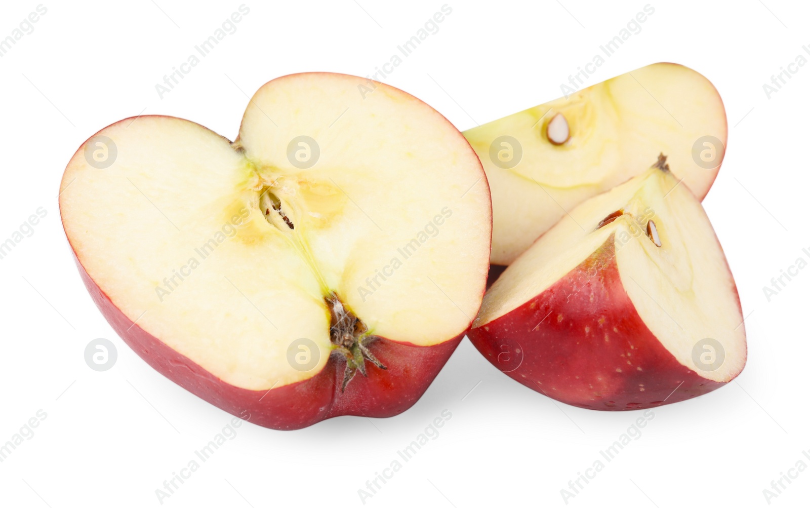 Photo of Pieces of ripe red apple isolated on white