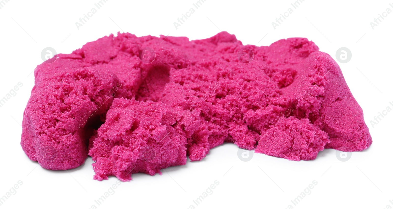 Photo of Pile of pink kinetic sand on white background