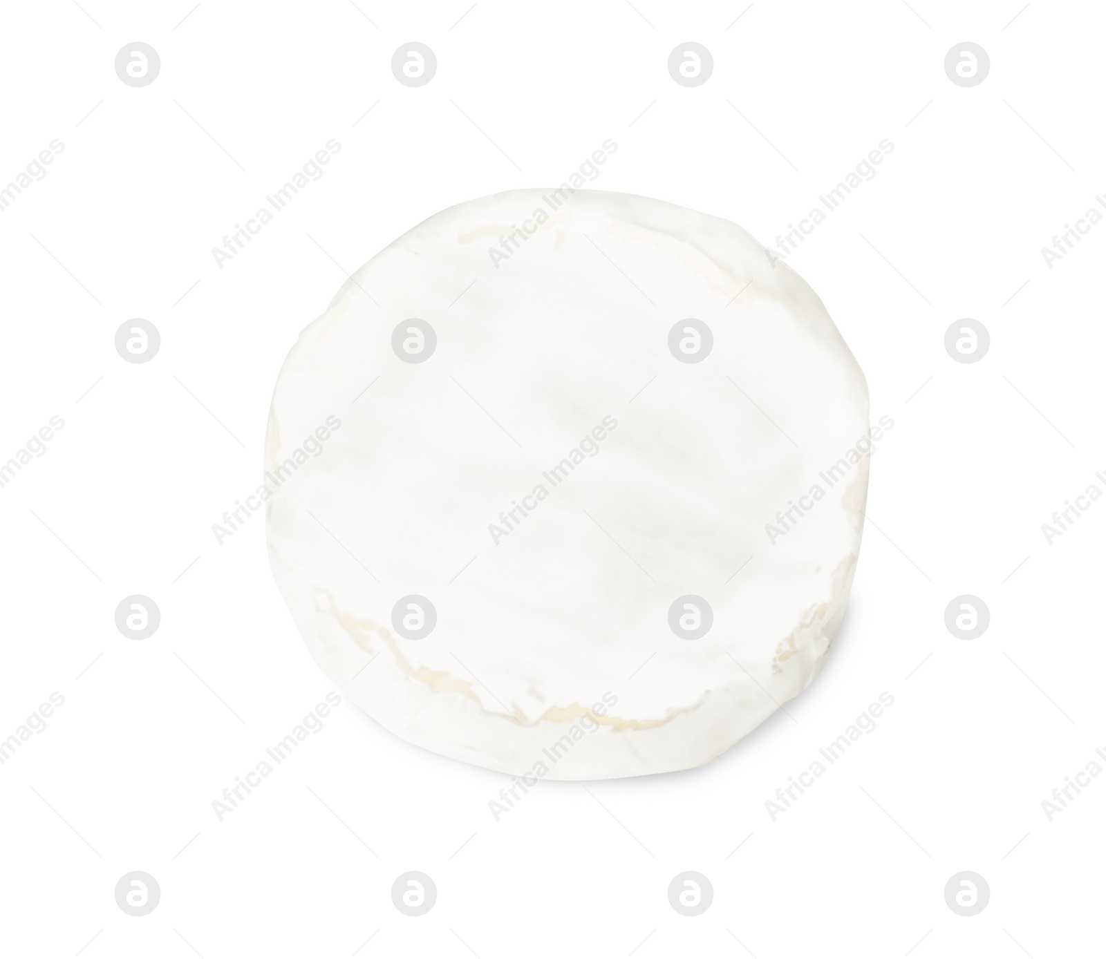 Photo of Tasty brie cheese isolated on white, top view