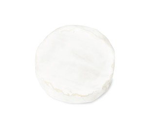 Photo of Tasty brie cheese isolated on white, top view