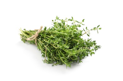 Bunch of aromatic thyme on white background. Fresh herb