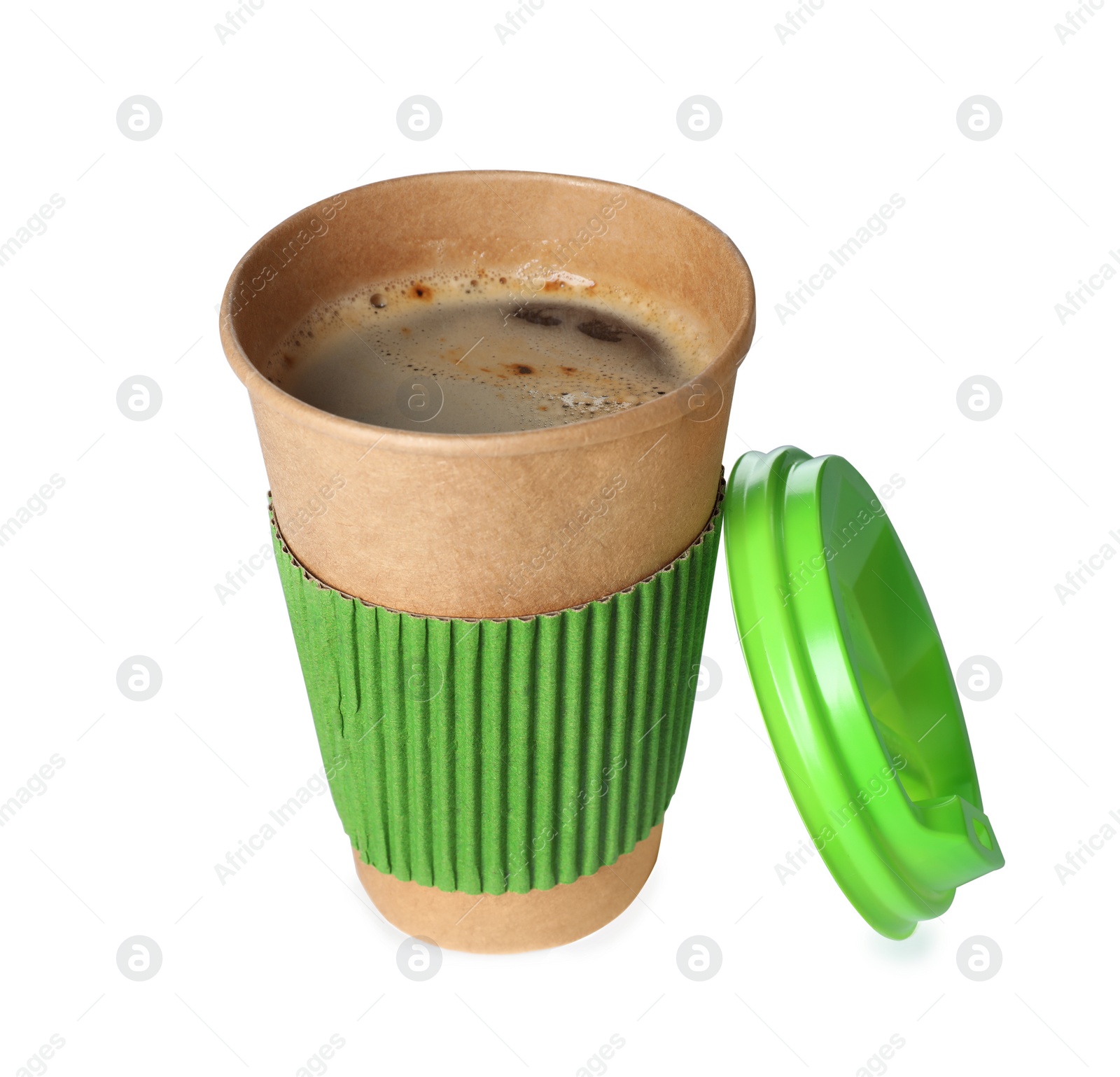 Photo of Paper coffee cup with lid isolated on white