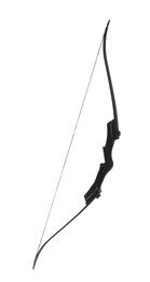 Black bow on white background. Archery sports equipment