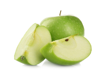 Photo of Fresh juicy green apples isolated on white