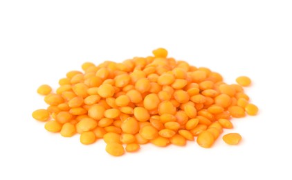 Photo of Pile of raw lentils on white background. Vegetable planting