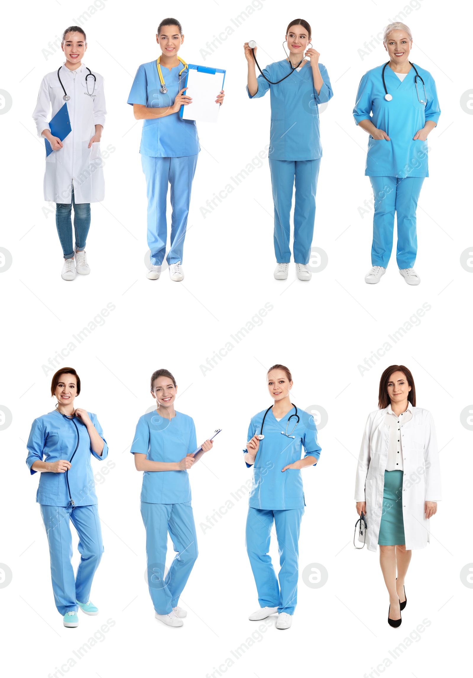 Image of Collage with photos of doctors on white background