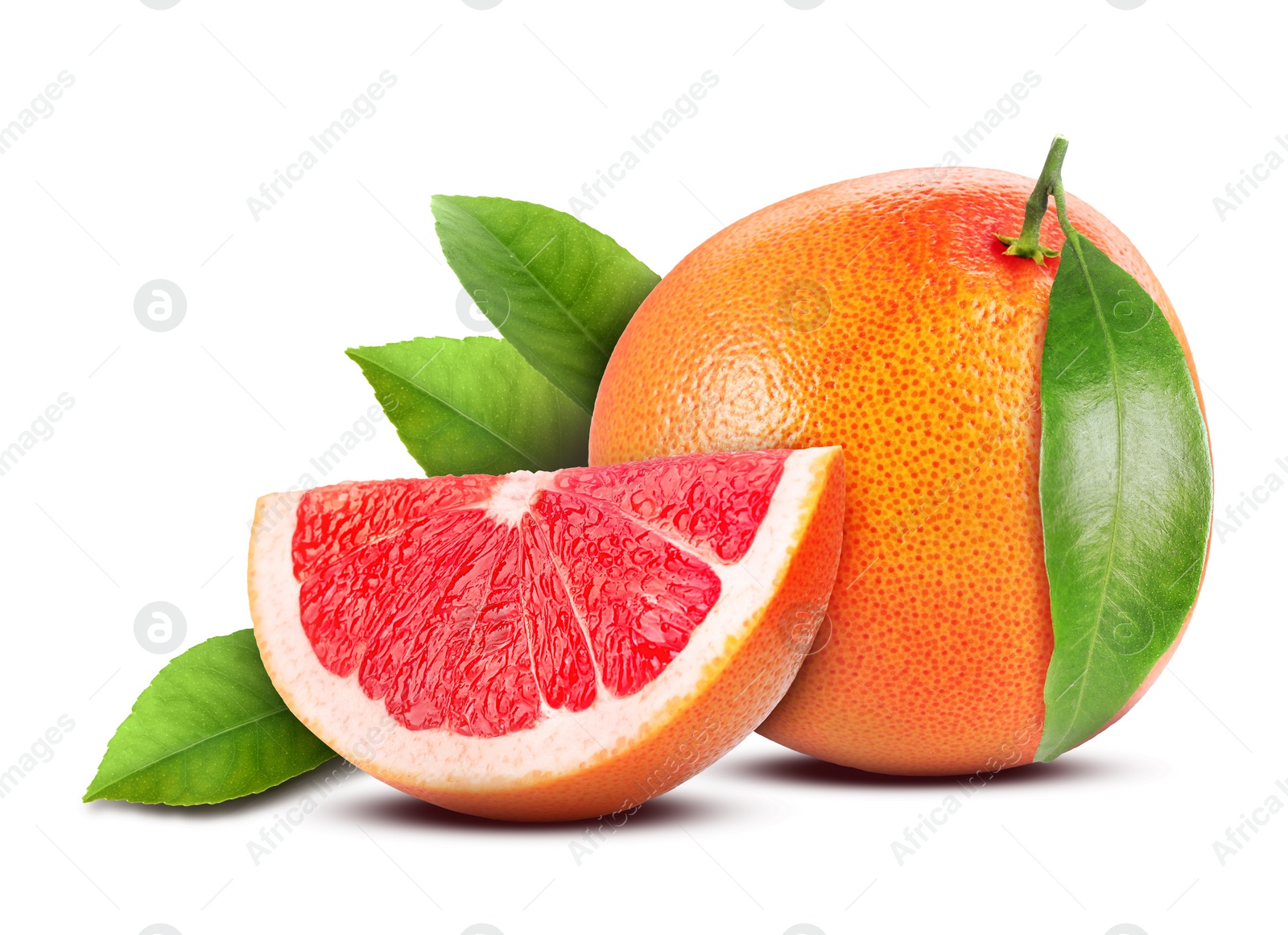 Image of Fresh whole and cut grapefruits isolated on white