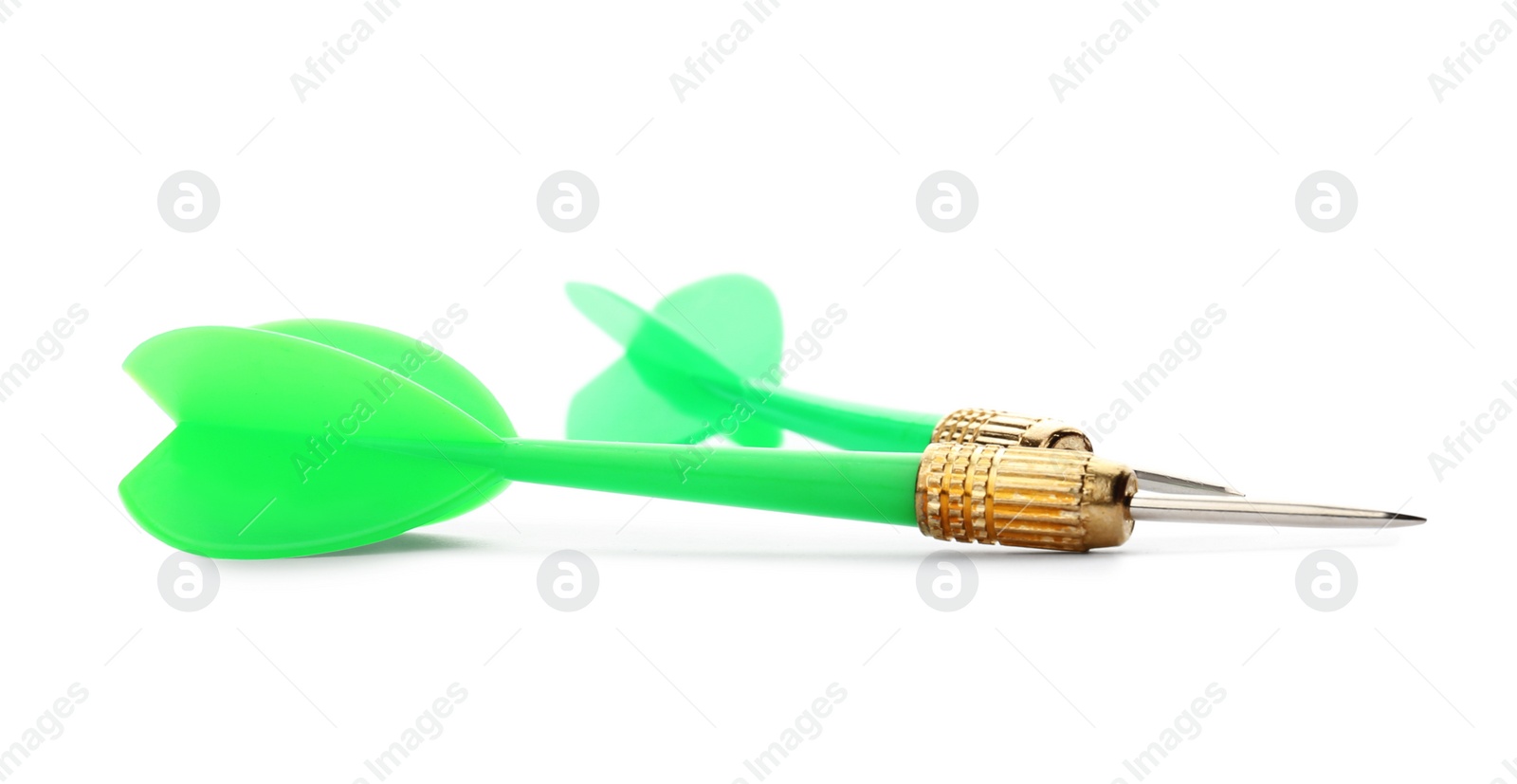 Photo of Sharp bright green darts isolated on white